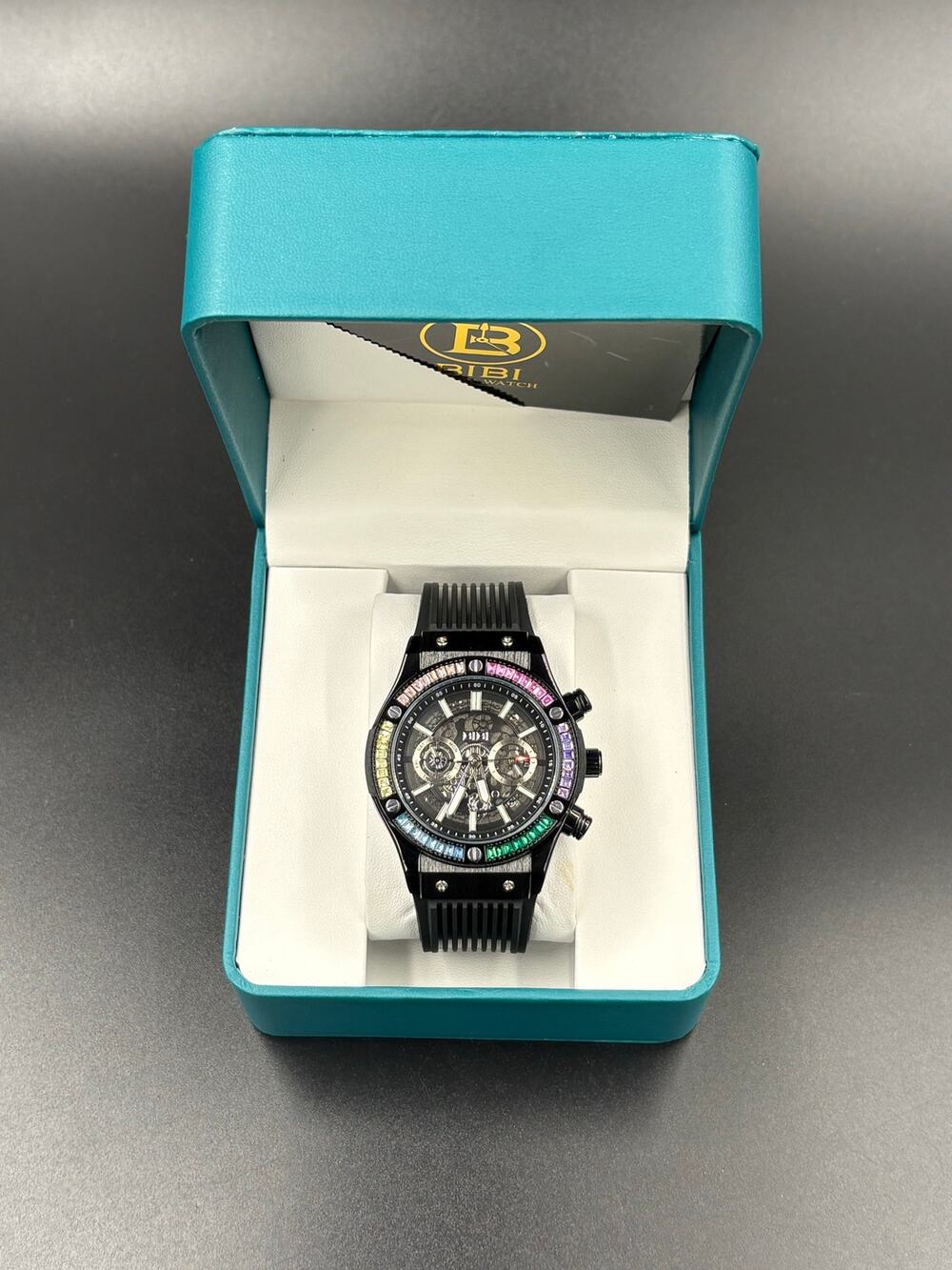 Bibi Luxury Automatic Mechanical Watch 44x55mm Black Colored Case Stones New